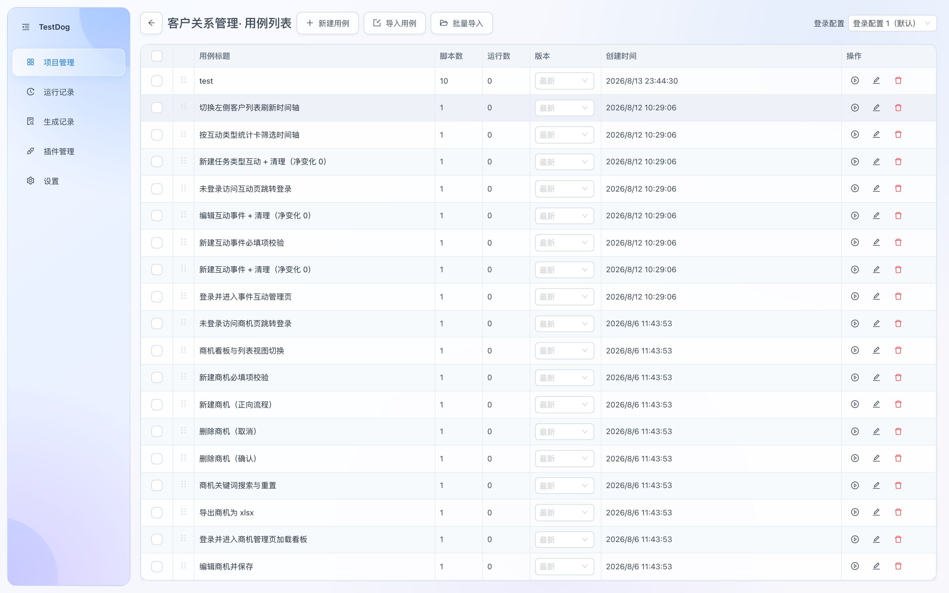 项目用例列表